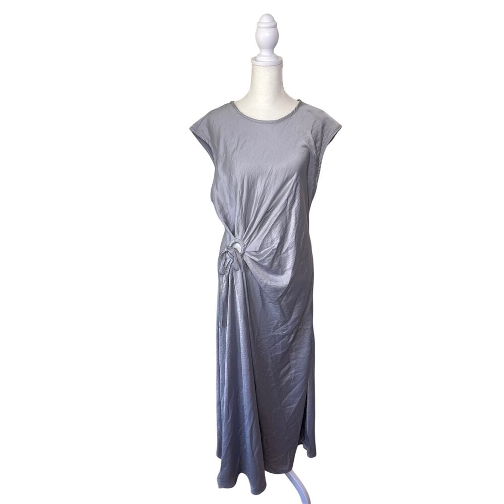 HOUSE OF HARLOW 1960 Silver Metallic Short Sleeve Peek a Boo Maxi Dress Size XL